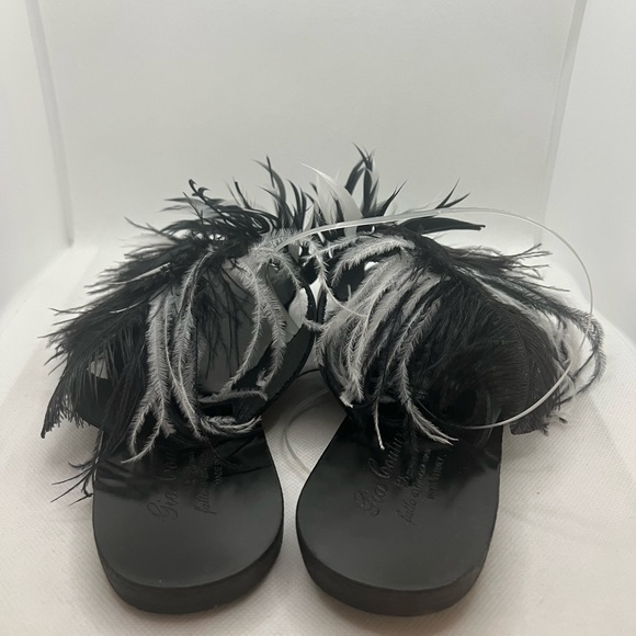 GIA COUTURE Women’s Black Leather Feathers Sandals Slippers SZ 38 New Authentic - Picture 9 of 10